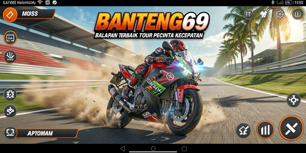 Tampilan gameplay BANTENG69 yang menegangkan dan penuh aksi balapan motor.