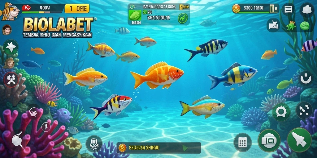 Tampilan gameplay seru BIOLABET saat menembak ikan.