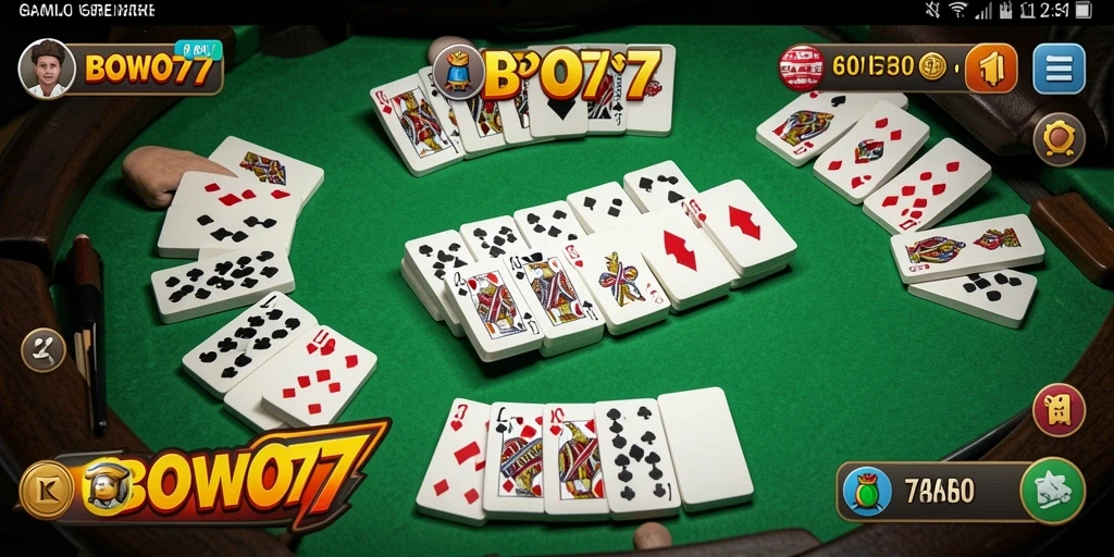 Screenshot gameplay BOWO77 yang menampilkan serunya bermain Gaple.