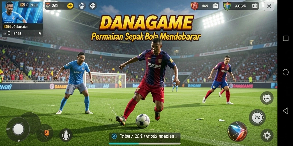Tampilan gameplay seru dari DANAGAME dengan aksi sepak bola nyata.