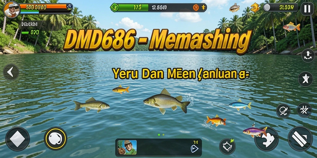 Screenshot gameplay DMD686, menunjukkan aksi memancing yang seru.