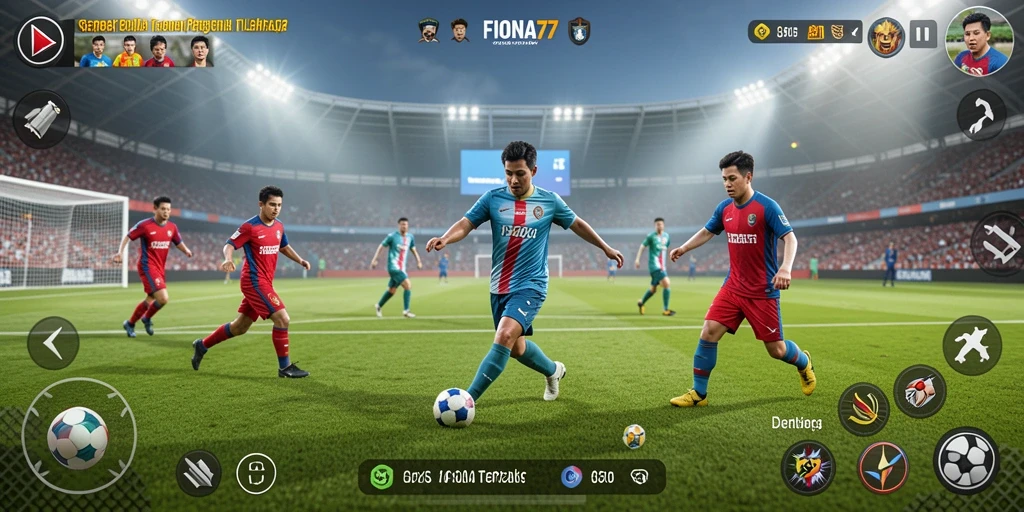 Tangkapan layar FIONA77 menampilkan aksi seru dalam permainan sepak bola.