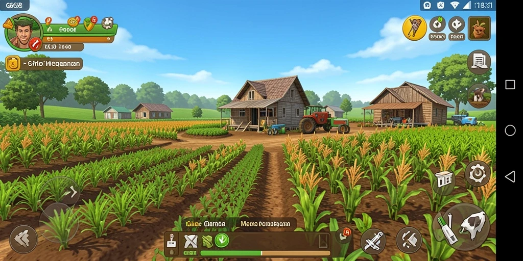 Tampilan gameplay G668 dengan aktivitas pertanian yang berwarna-warni.