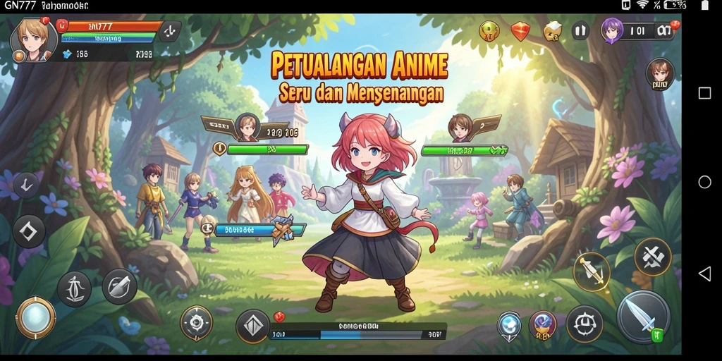 Tampilan gameplay GN777 yang penuh warna dan karakter menarik.