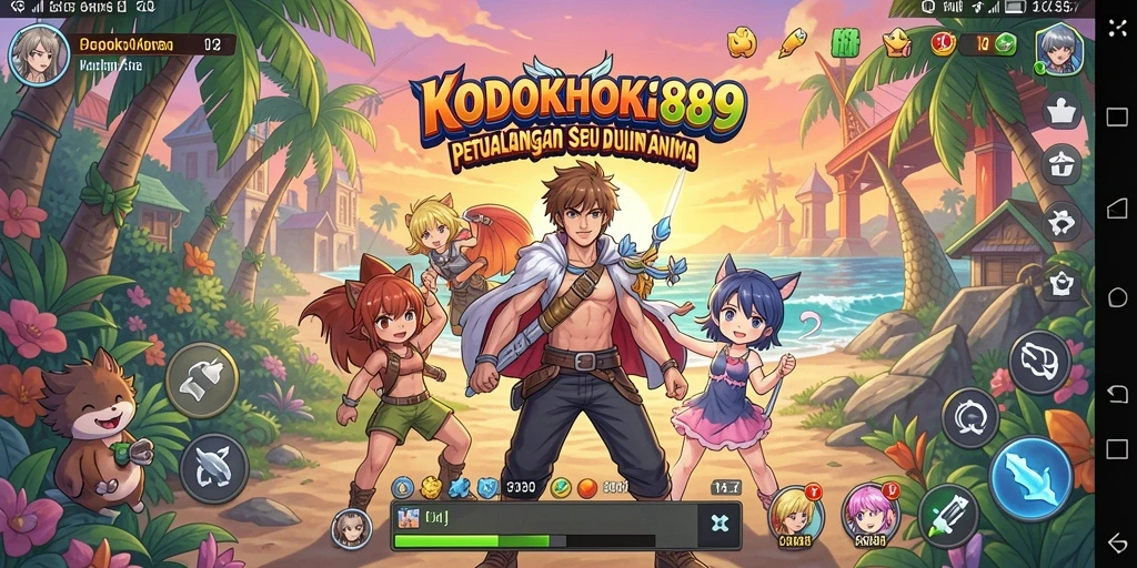 Tampilan gameplay menakjubkan dari KODOKHOKI889 dengan karakter anime ikonik.
