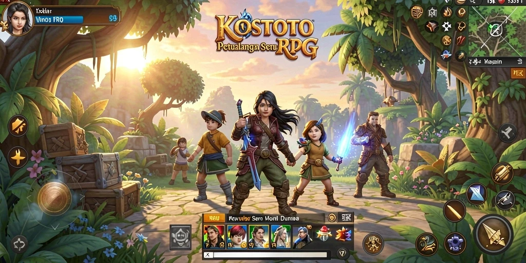 Tampilan gameplay KOSTOTO menampilkan karakter yang beraksi dalam pertarungan RPG.