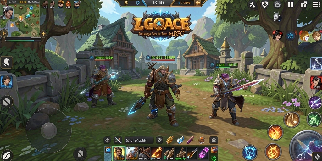 Tangkapan layar utama LGOACE memperlihatkan aksi seru dalam pertempuran ARPG.