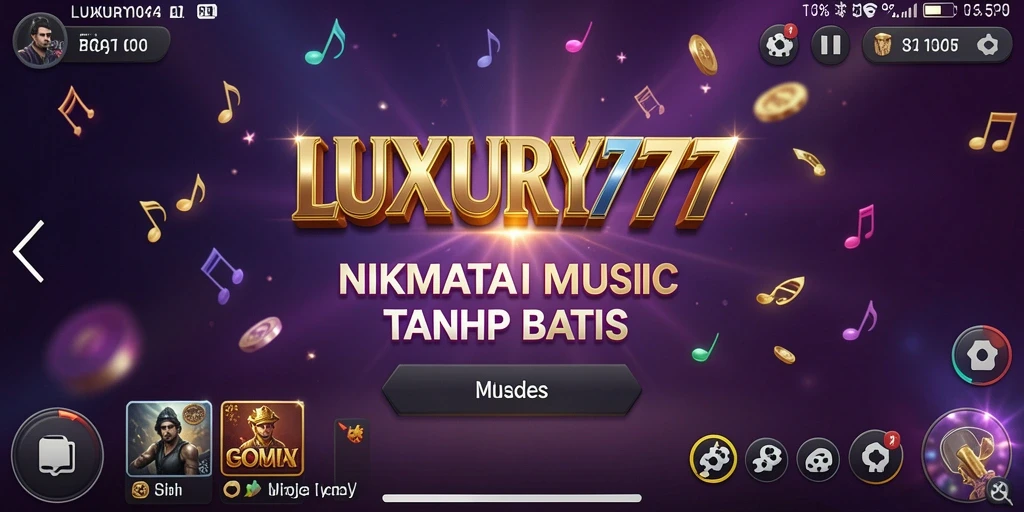 Tampilan gameplay LUXURY777 dengan fitur musik interaktif.