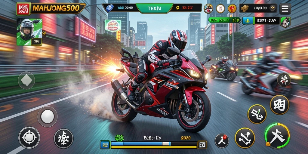 Tampilan screenshot gameplay balapan motor yang seru di MAHJONG500.