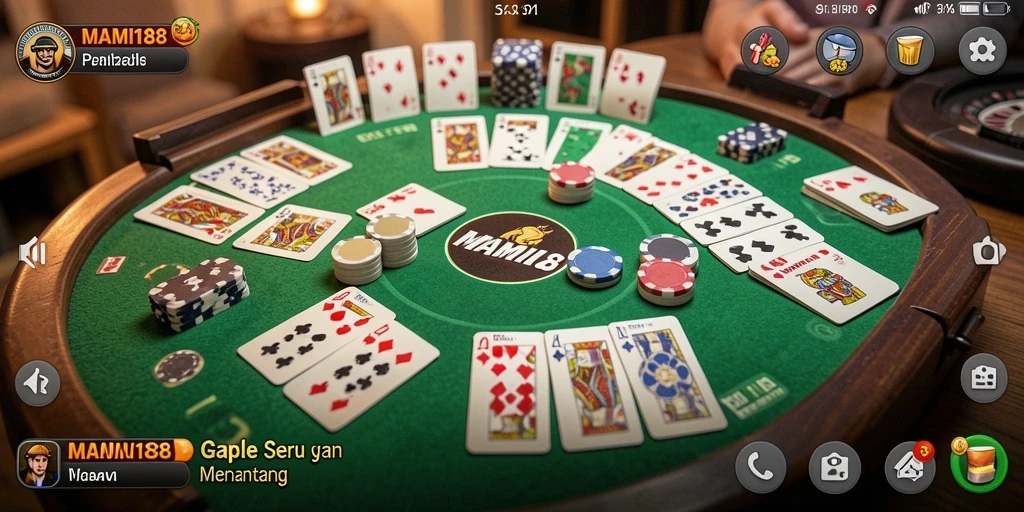 Screenshot utama MAMI188 menampilkan gameplay Gaple yang seru.
