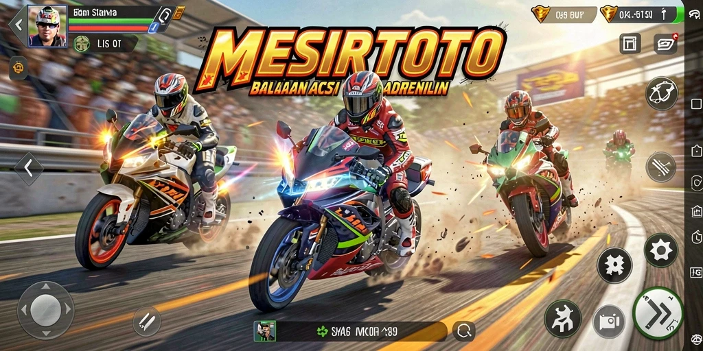Gameplay seru balapan motor di trek yang menegangkan.