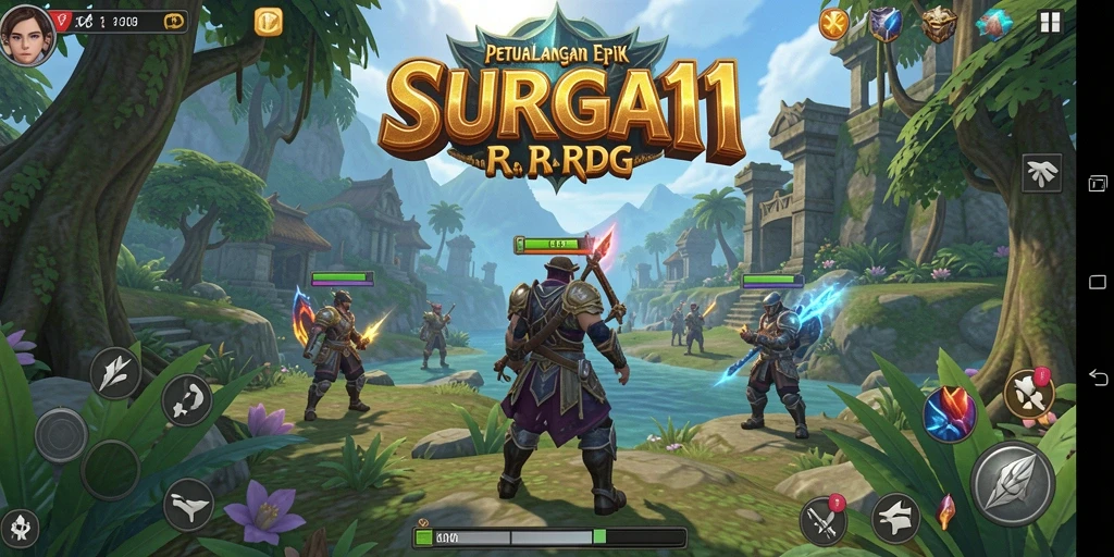 Tangkapan layar gameplay SURGA11 menampilkan aksi pertarungan yang epik di dunia RPG.