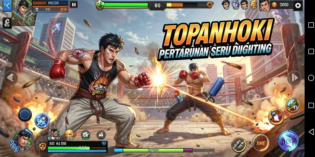 Gameplay persaingan di arena pertarungan TOPANHOKI yang mendebarkan.