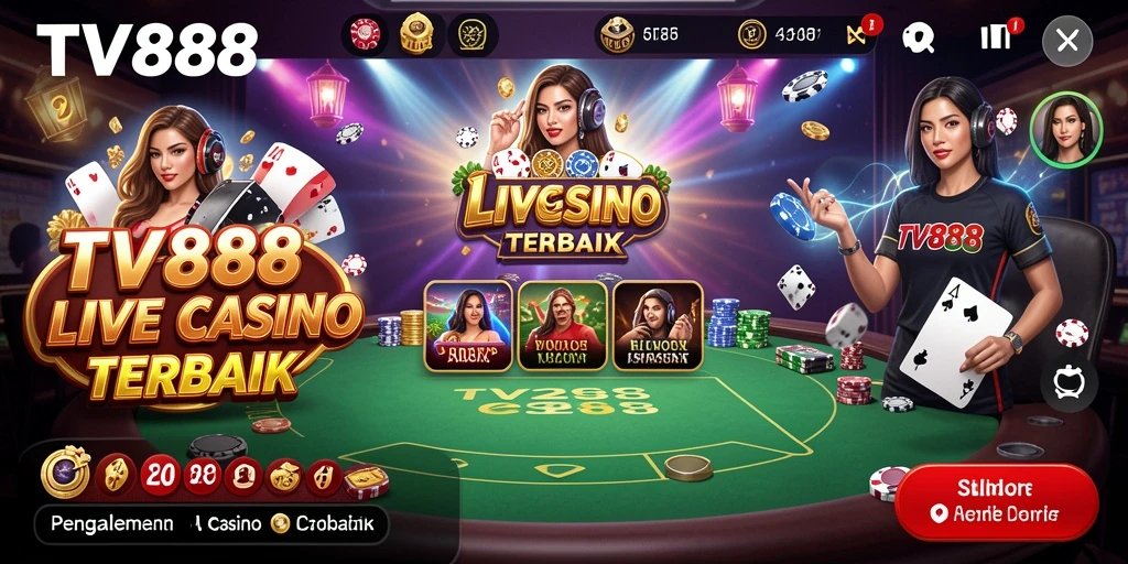 Tangkapan layar TV888 menunjukkan dealer langsung dalam permainan Live Casino.